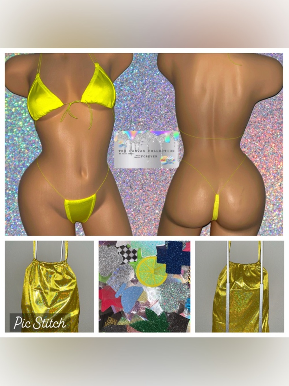 EXOTIC DANCEWEAR: YELLOW 2 piece Bikini Set +money bag + 1 Pair of Pasties